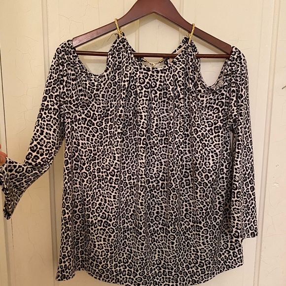 Michael Kors sexy cheetah cold shoulder top XL - Picture 1 of 5